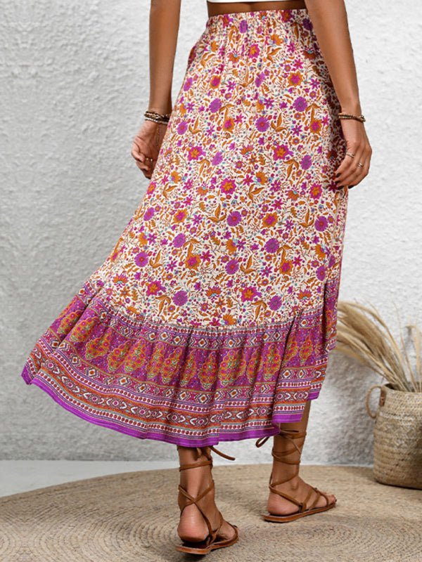 New casual women's bohemian skirt positioning printed floral skirt - Bottoms